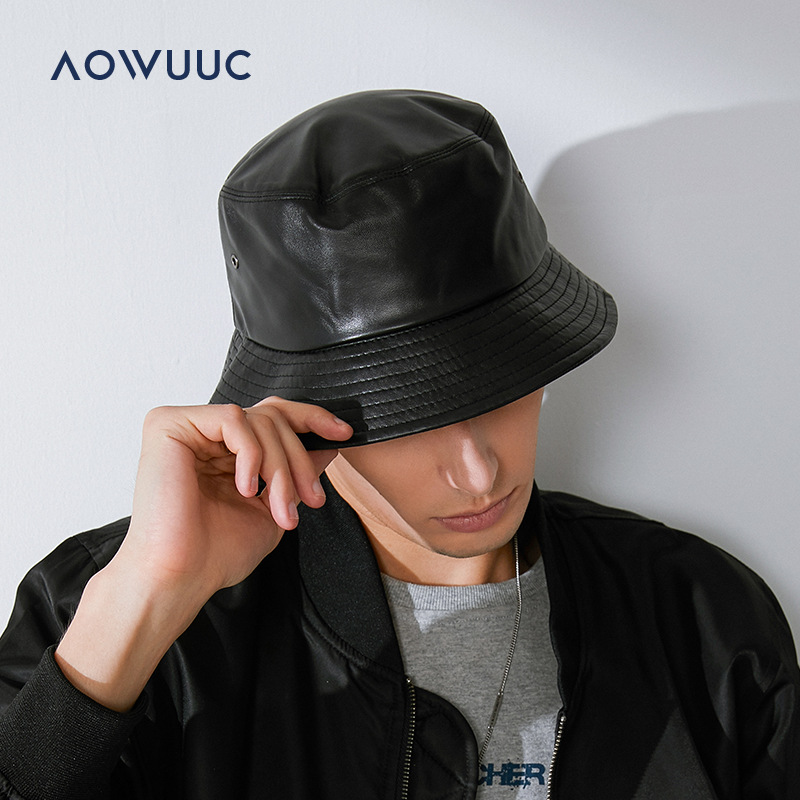 バケットハット 本革仕立て 大人カジュアル レザー調バケットハット