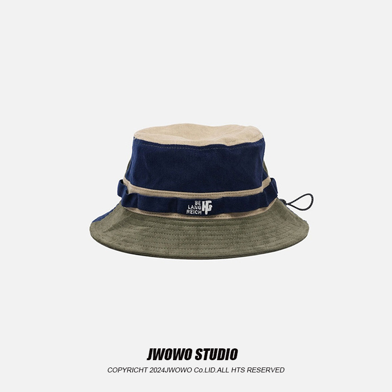 バケットハット 多彩配色切替紐付きバケットハット