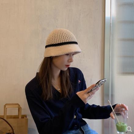 バケットハット レース飾り付き手編みバケットハット