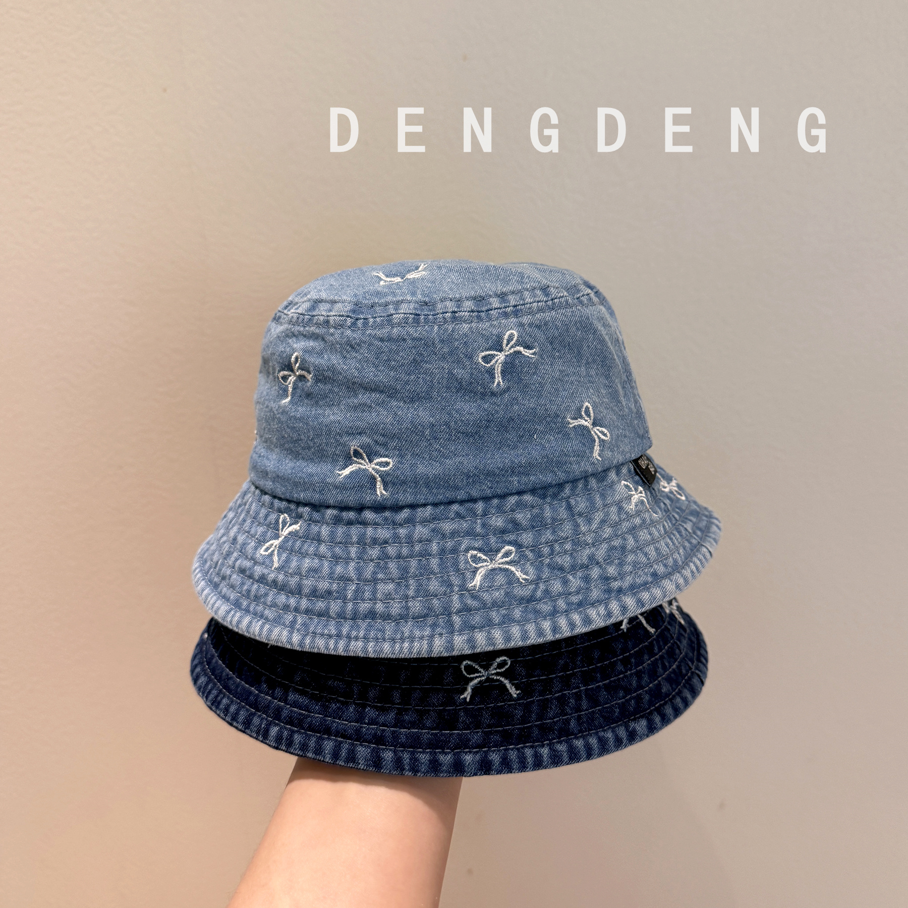 バケットハット リボン刺繍 子供用デニムバケットハット