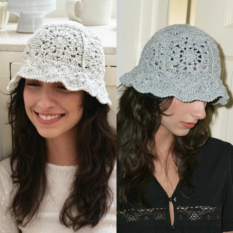 バケットハット 編み物 かぎ針編みバケットハット 女性用帽子 韓国風