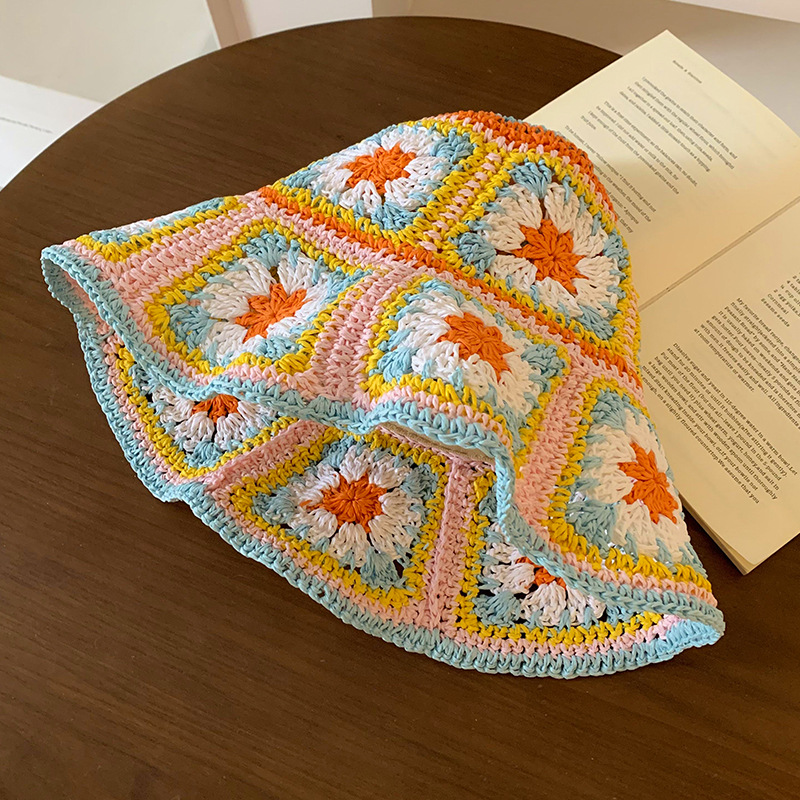 バケットハット 花モチーフ手編みバケットハット