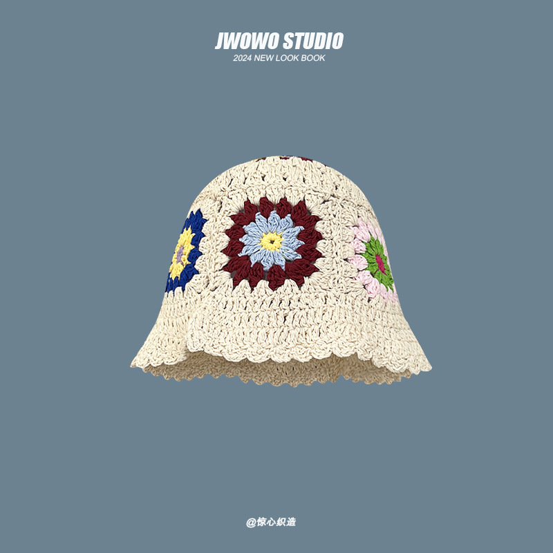バケットハット 手編みかぎ針花モチーフバケットハット