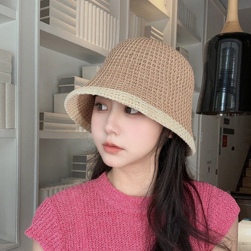バケットハット 縁取りデザイン 透かし編みバケットハット