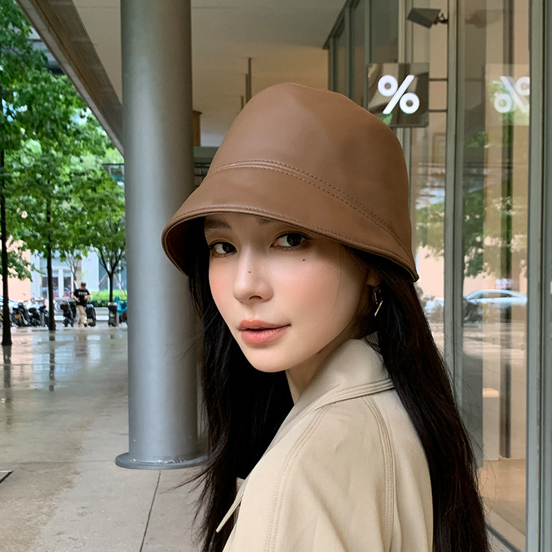 バケットハット 本革 ステッチデザイン レザーバケットハット