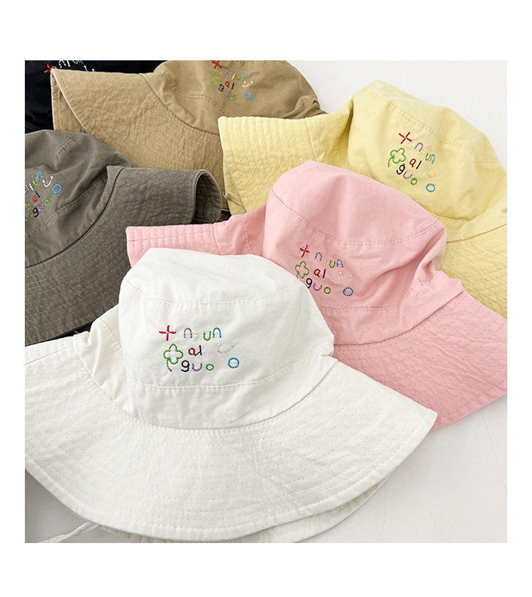 バケットハット 刺繍入り紐付きバケットハット