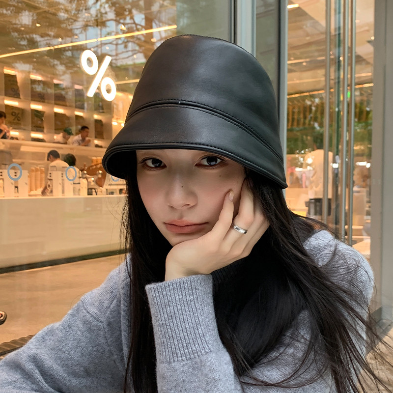 バケットハット 本革 ステッチデザイン レザーバケットハット