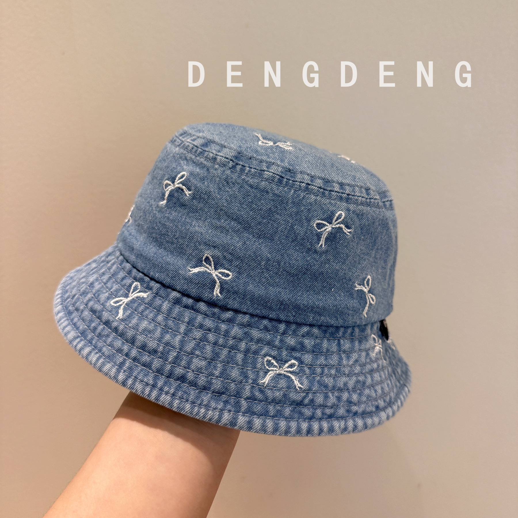 バケットハット リボン刺繍 子供用デニムバケットハット
