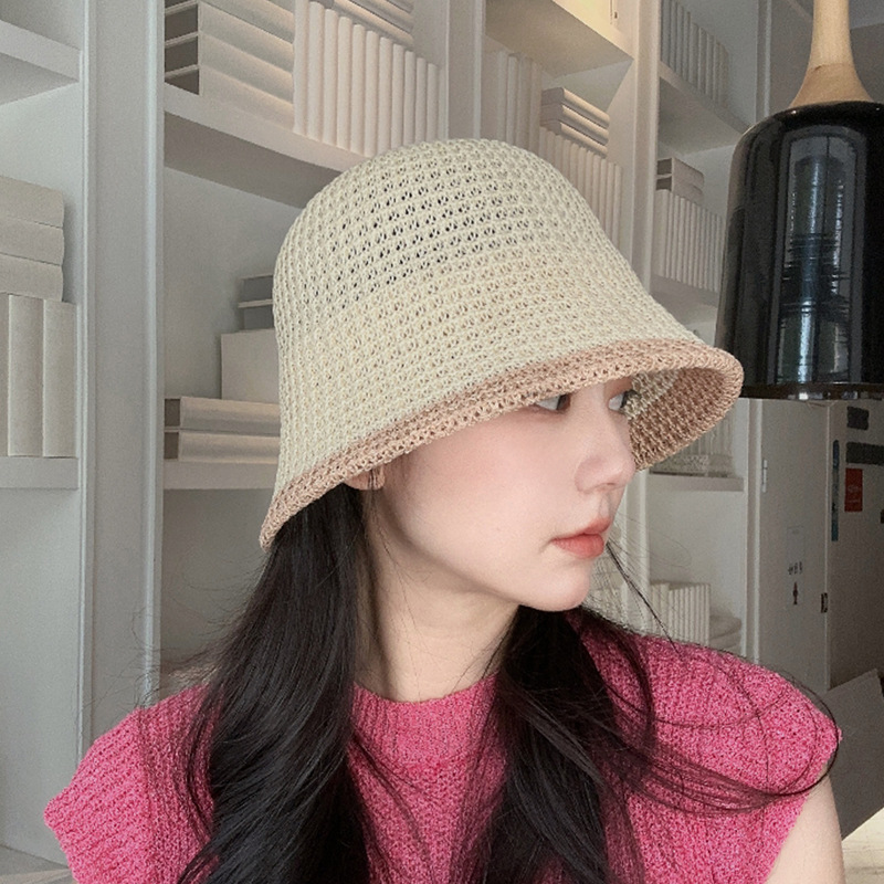 バケットハット 縁取りデザイン 透かし編みバケットハット