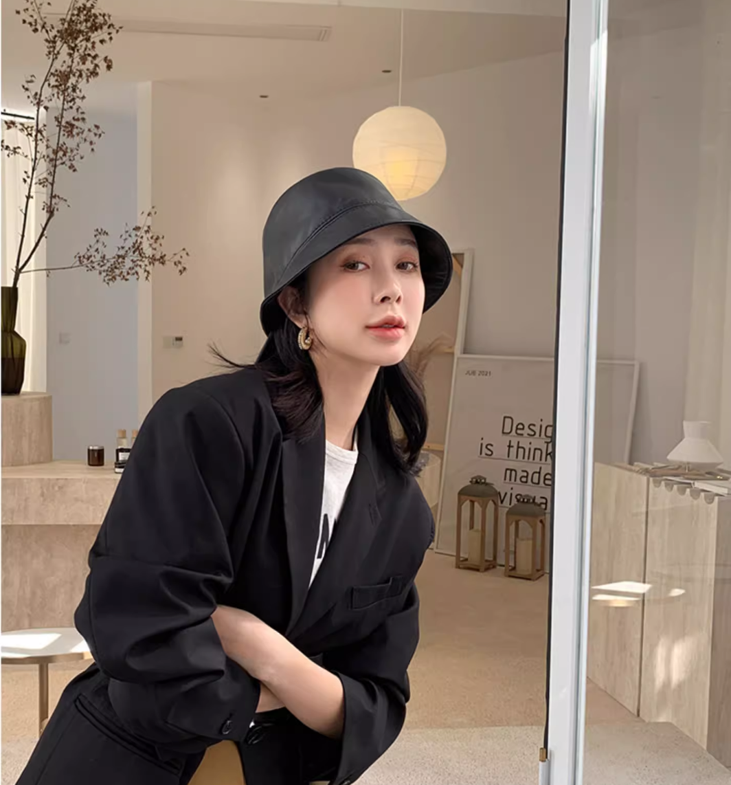 バケットハット 本皮仕立て シンプルバケットハット