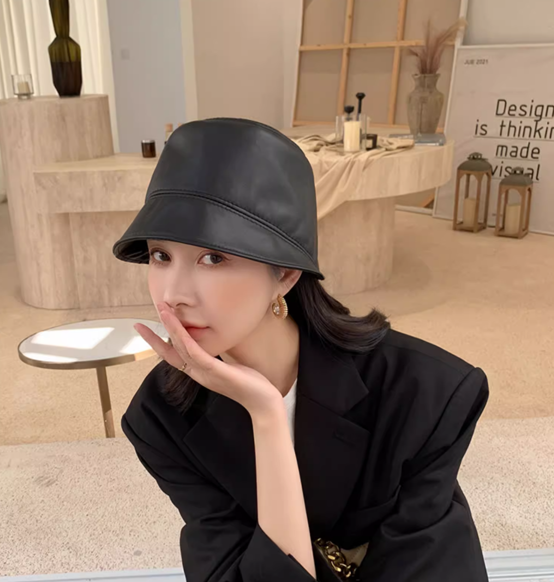 バケットハット 本皮仕立て シンプルバケットハット