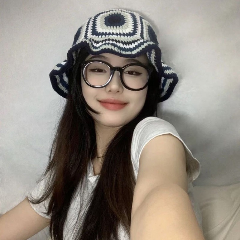 バケットハット 編み物 幾何学模様 ニット バケットハット レディース 帽子