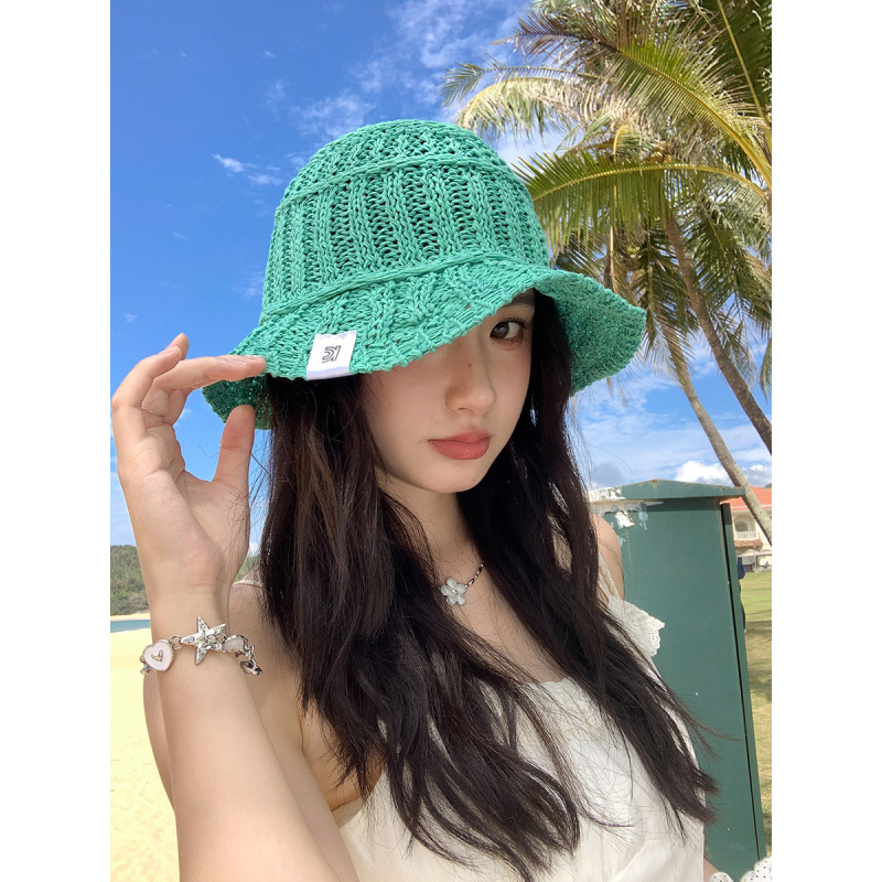 手編み風バケットハット 韓国風レディース帽子 春夏編み物