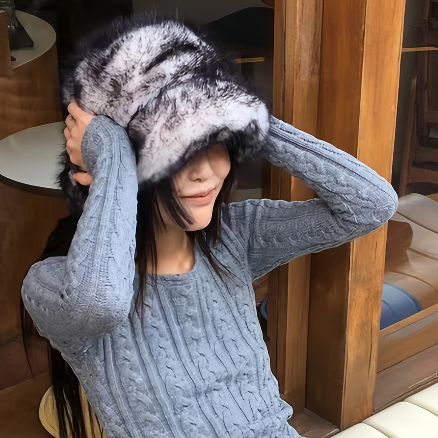 ファー帽子 もこもこバケットハット 女性用 暖かい冬帽子