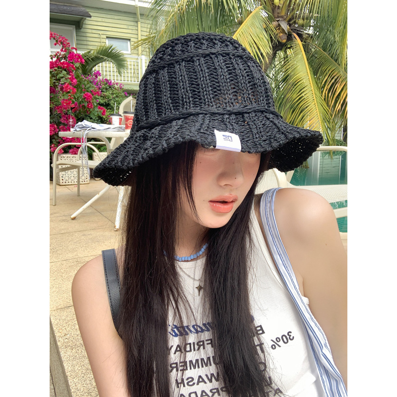 手編み風バケットハット 韓国風レディース帽子 春夏編み物