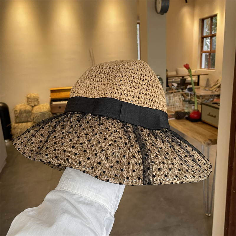 バケットハット 透かし編みつば広バケットハット夏仕様