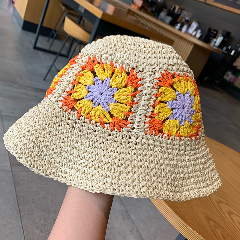 バケットハット 花モチーフ手編みバケットハット