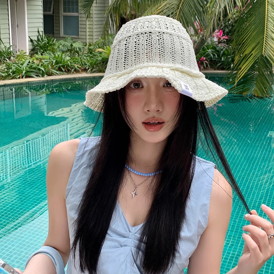手編み風バケットハット 韓国風レディース帽子 春夏編み物