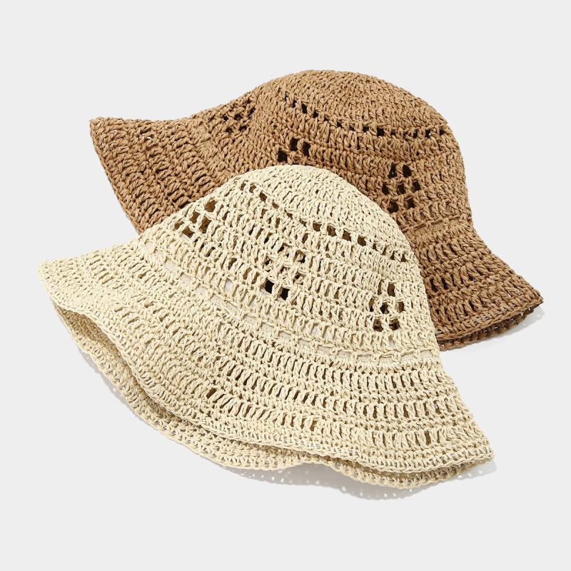 レディース 麦わら編み バケットハット 日よけ帽子 4色展開