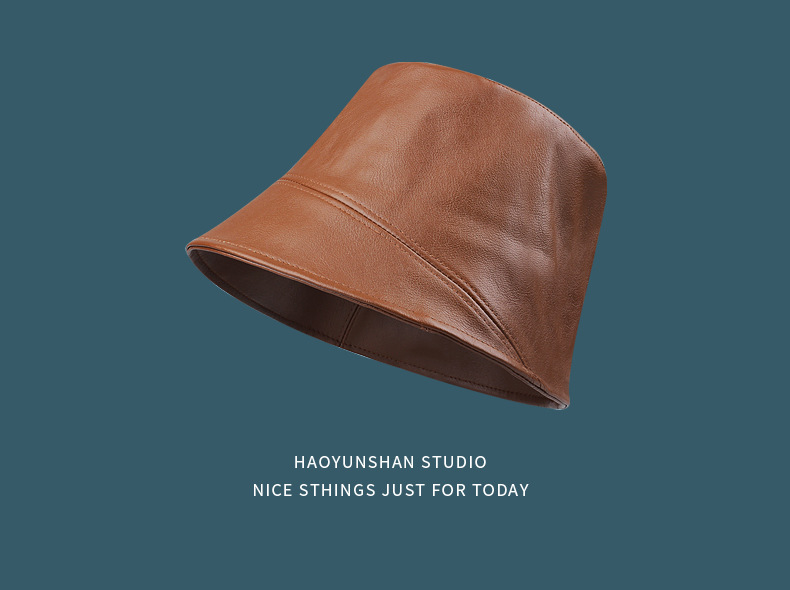 バケットハット 上質な本革風仕立て シンプルバケットハット