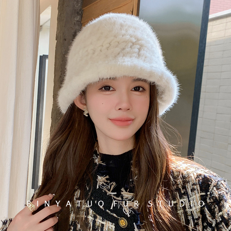 バケットハット ふわふわミンクファー 冬用バケットハット