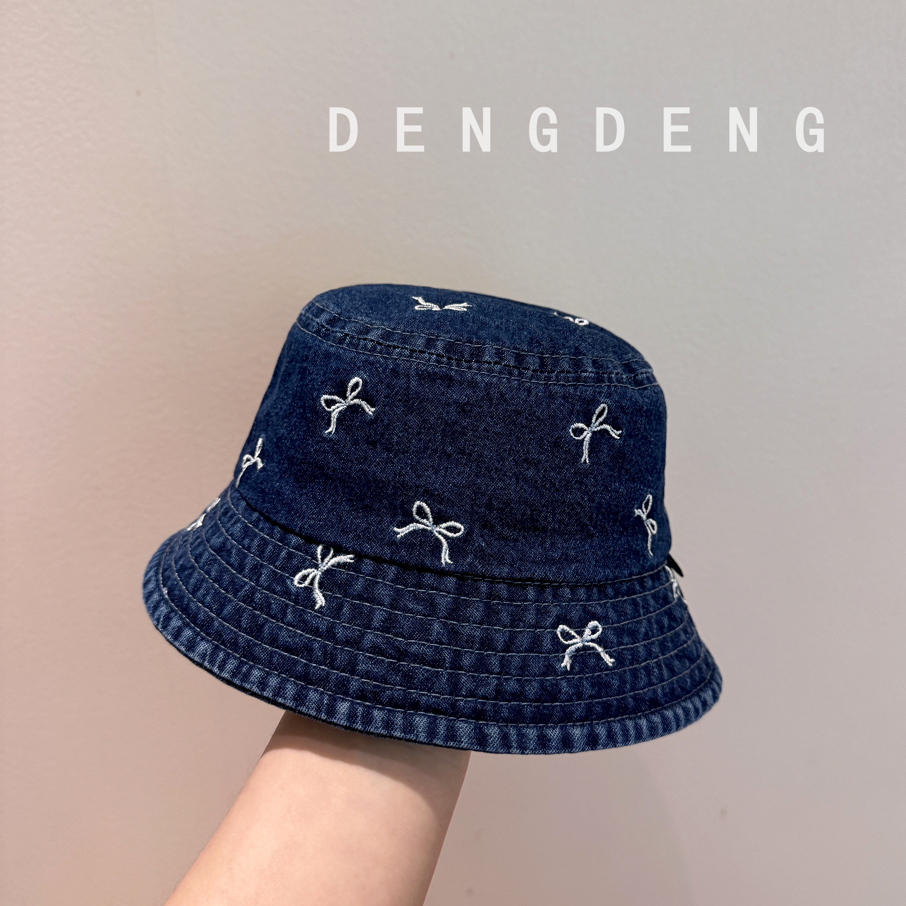 バケットハット リボン刺繍 子供用デニムバケットハット