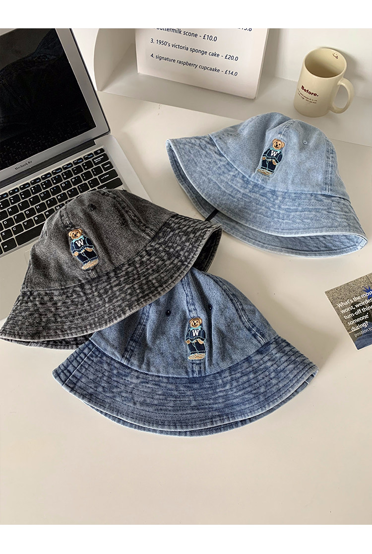 バケットハット ワッペン付き くま 可愛い デニムバケットハット