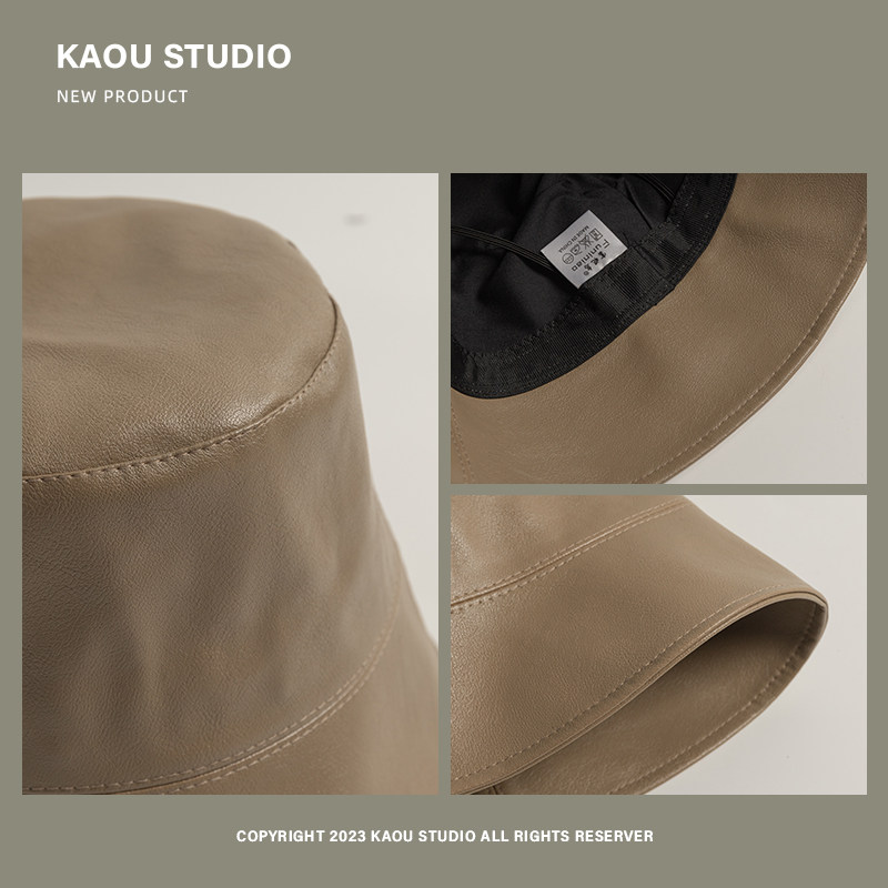 バケットハット 上質な本革仕立て　シンプル　バケットレザー調バケットハット