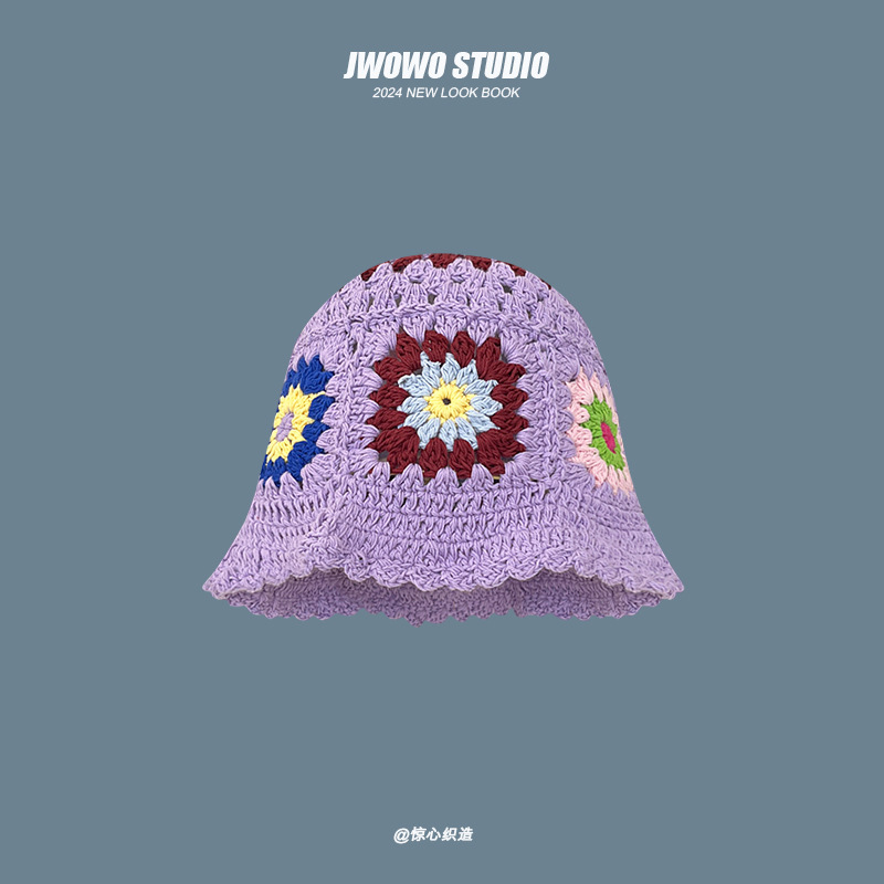バケットハット 手編みかぎ針花モチーフバケットハット