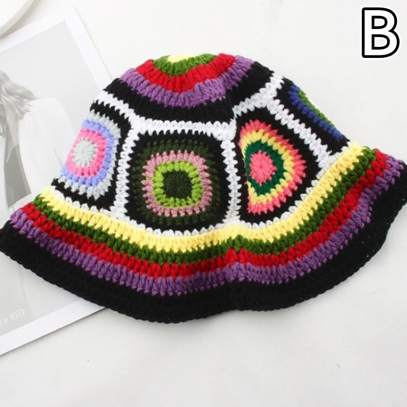 バケットハット 編み物 幾何学模様 ニット バケットハット レディース 帽子