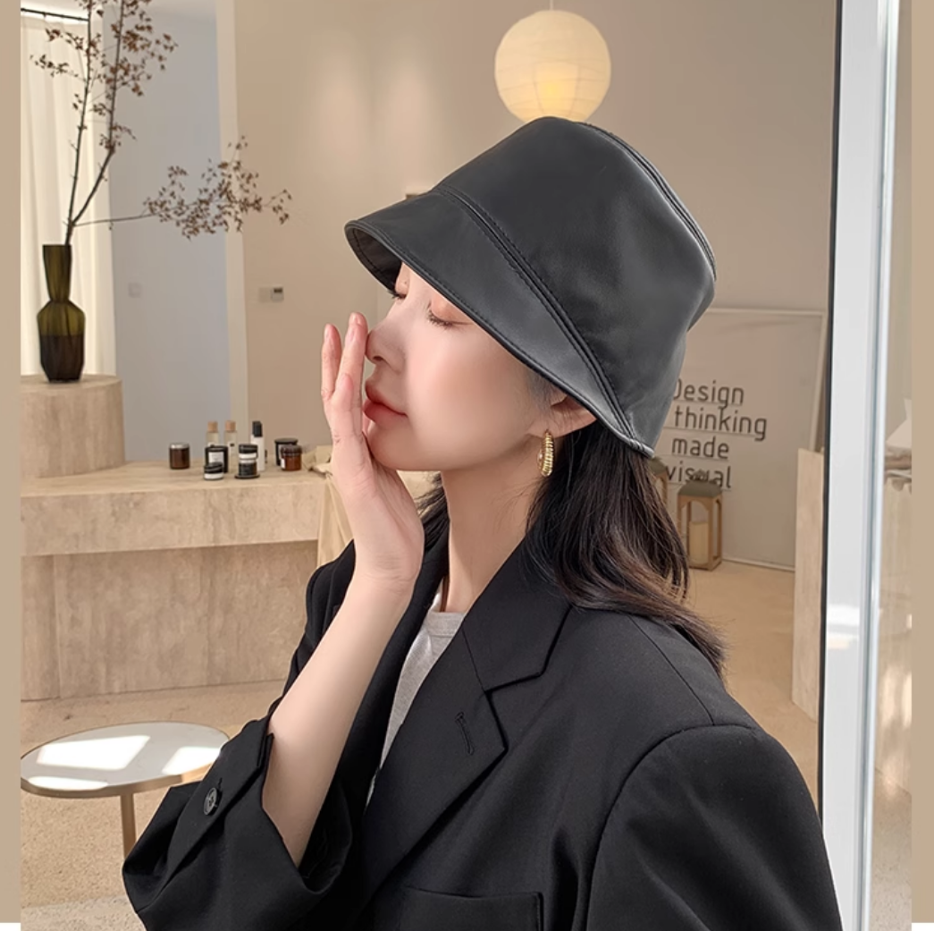 バケットハット 本皮仕立て シンプルバケットハット