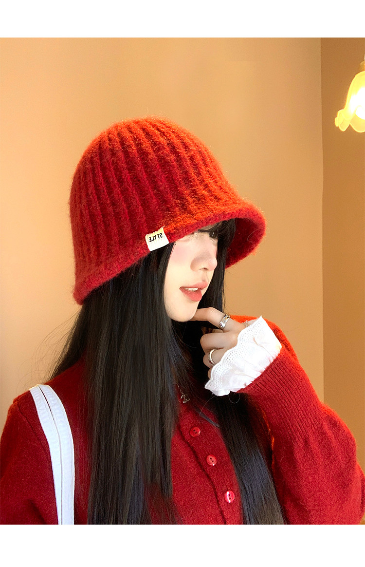 バケットハット ふわもこリブ編み込みバケットハット