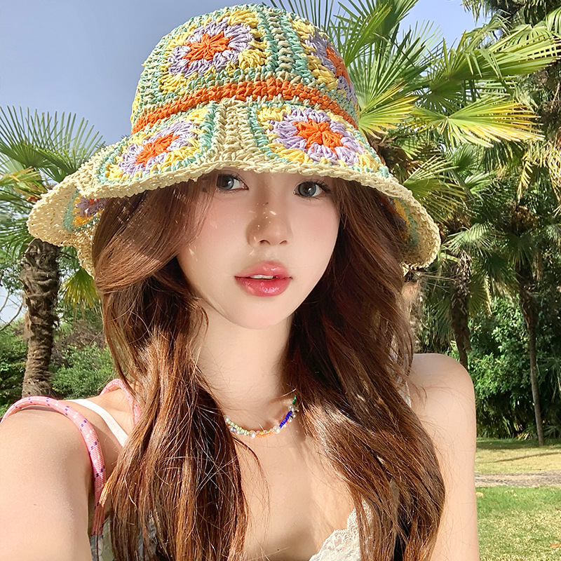 バケットハット 花モチーフ手編みバケットハット