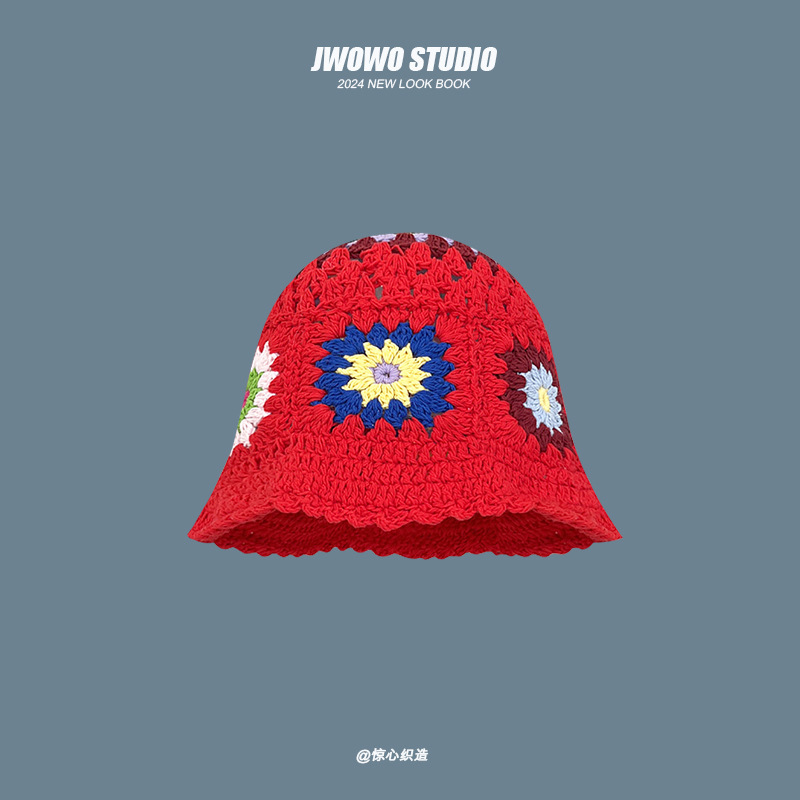 バケットハット 手編みかぎ針花モチーフバケットハット
