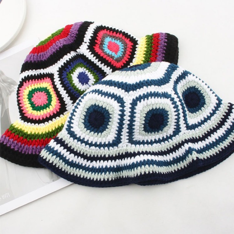 バケットハット 編み物 幾何学模様 ニット バケットハット レディース 帽子