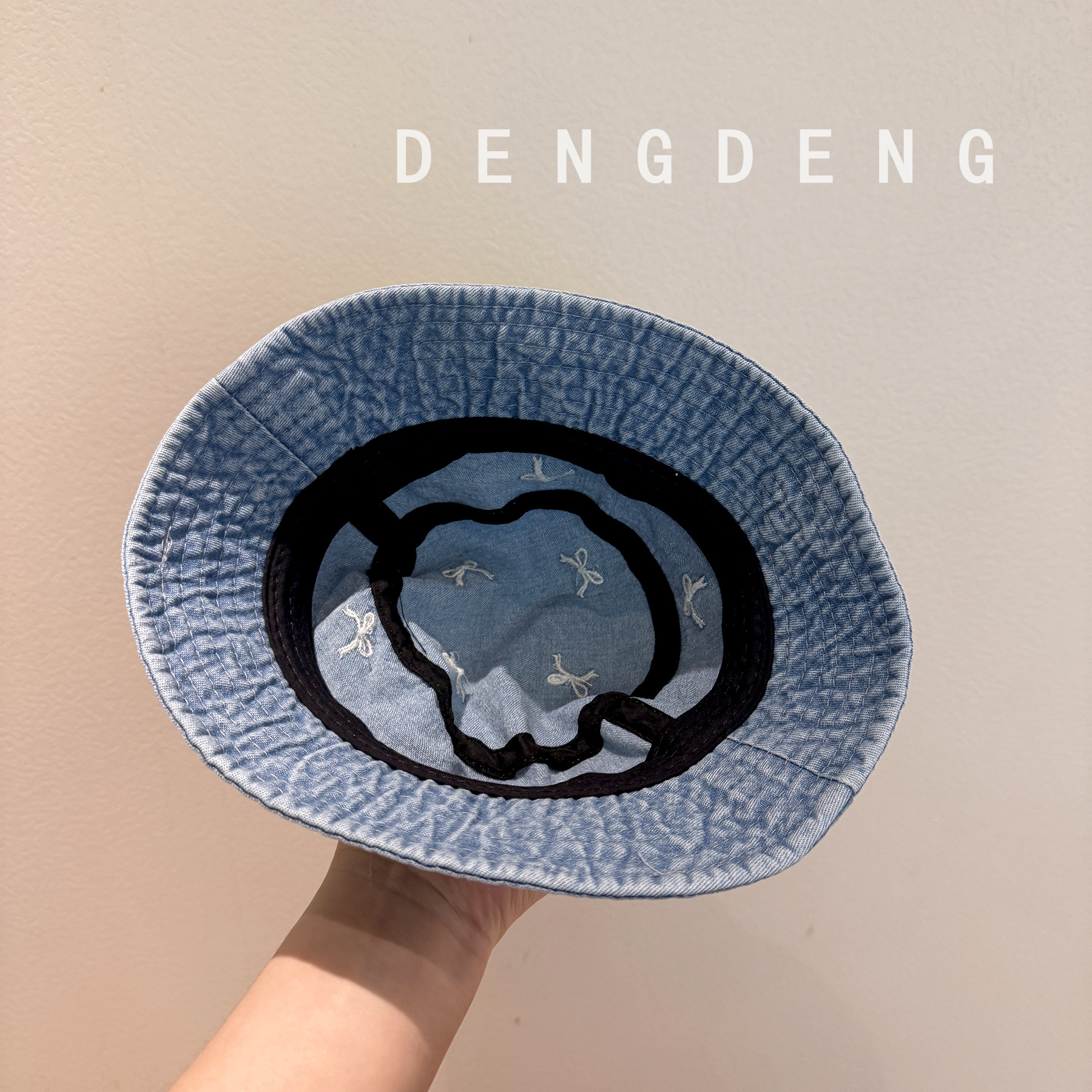 バケットハット リボン刺繍 子供用デニムバケットハット