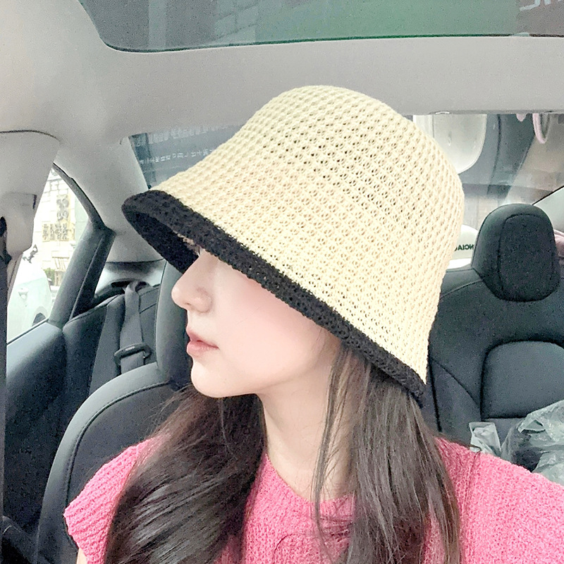 バケットハット 縁取りデザイン 透かし編みバケットハット