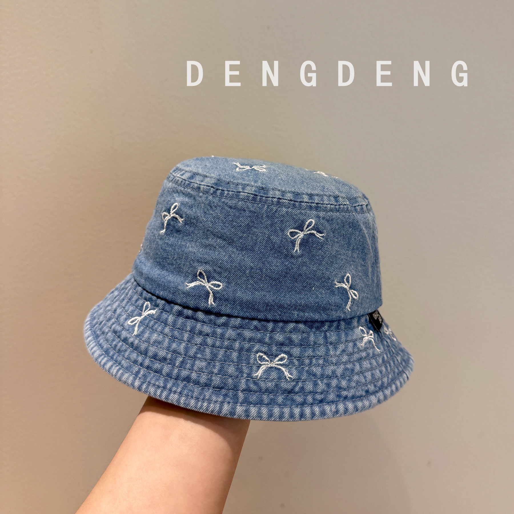 バケットハット リボン刺繍 子供用デニムバケットハット