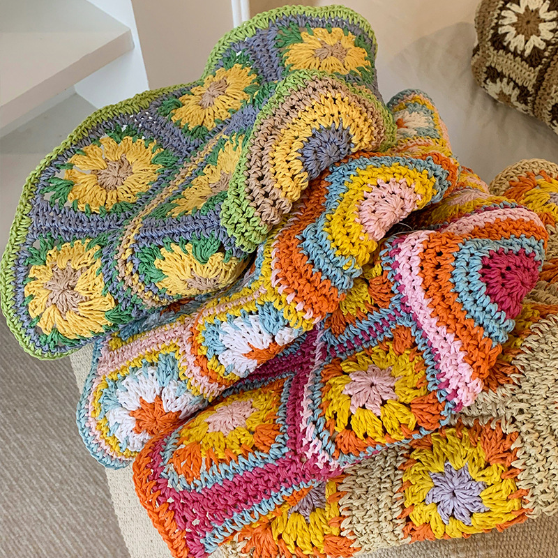 バケットハット 花モチーフ手編みバケットハット