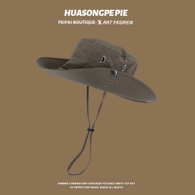 バケットハット 紐付きつば広バケットハット日除け機能性帽子
