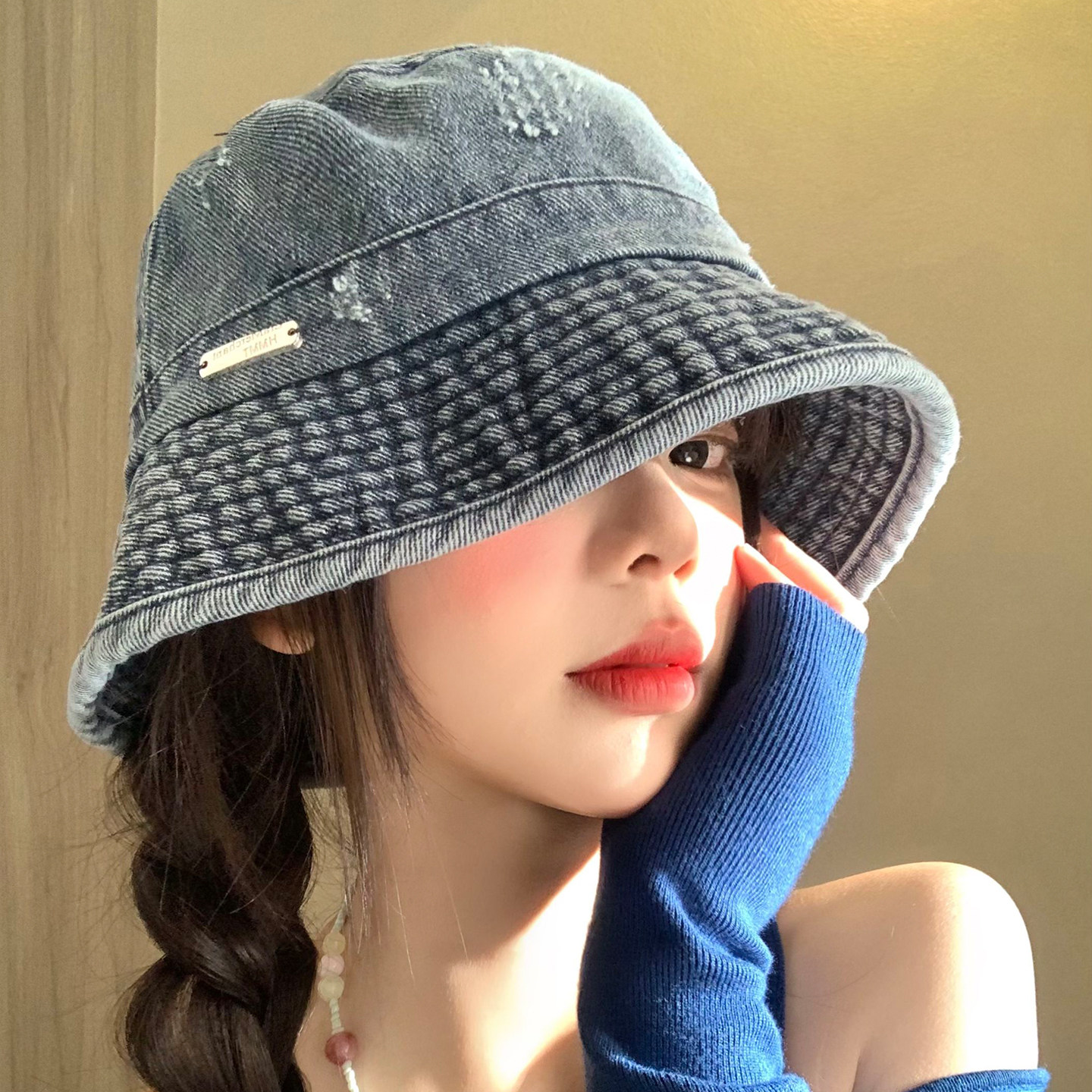 バケットハット ダメージ加工デニムバケットハット金具付き