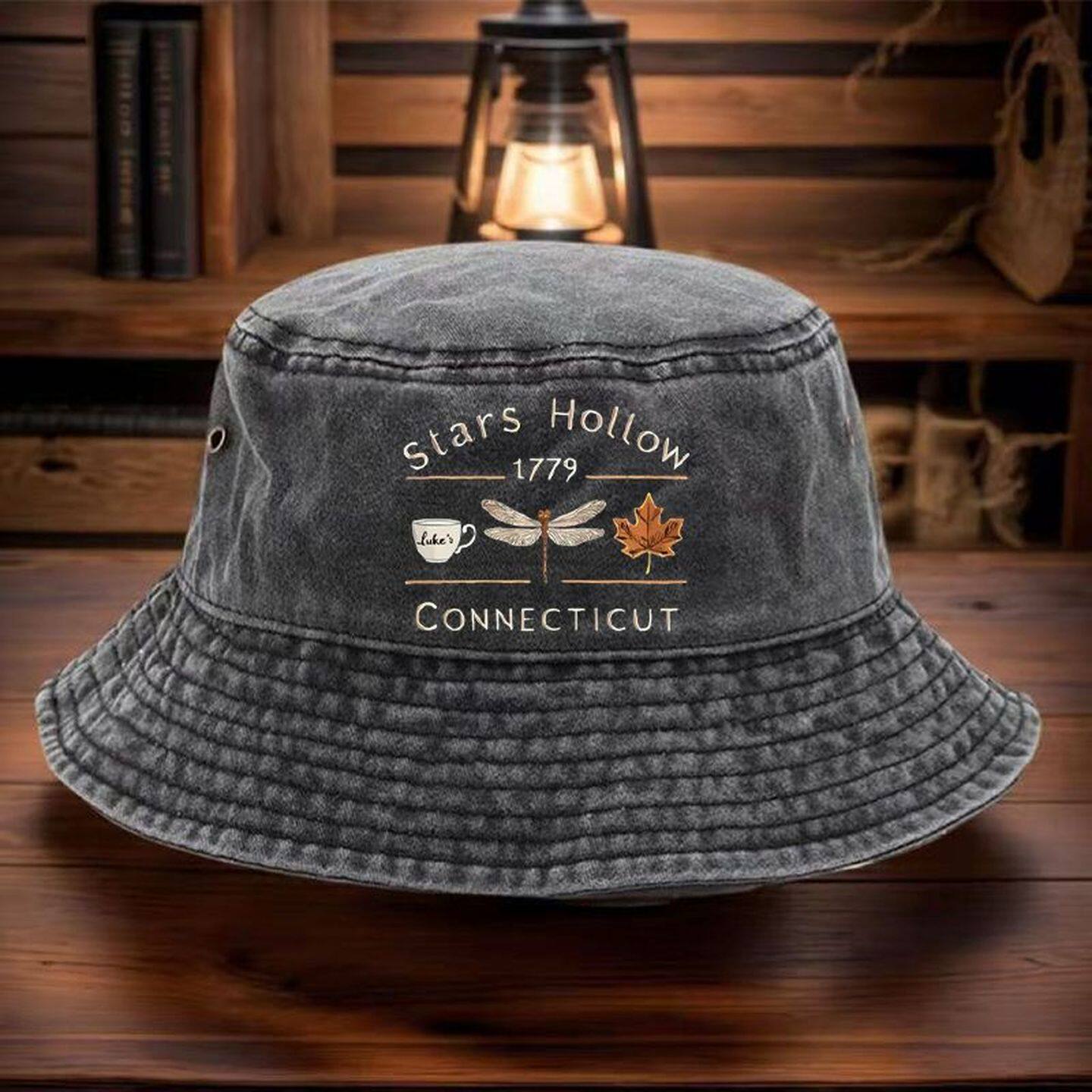 バケットハット ヴィンテージ刺繍入りデニムバケットハット