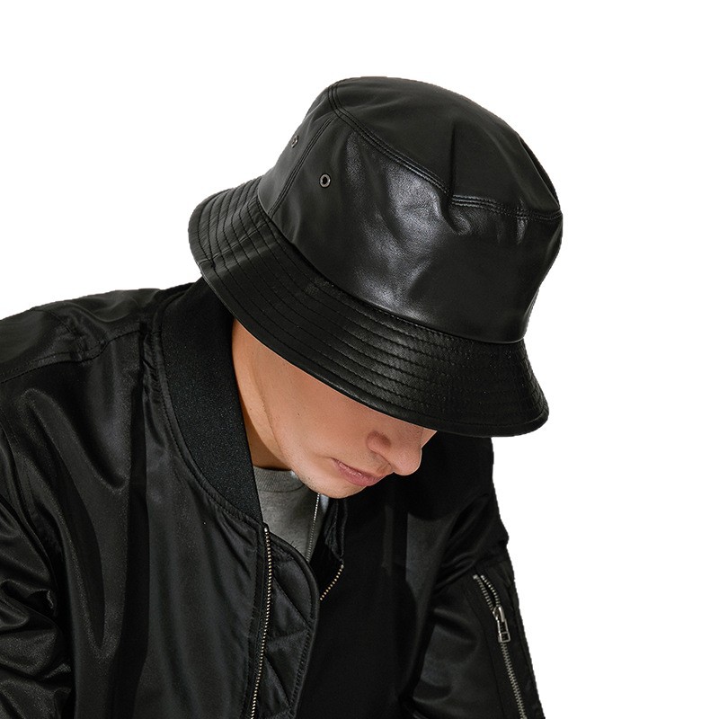 バケットハット 本革仕立て 大人カジュアル レザー調バケットハット
