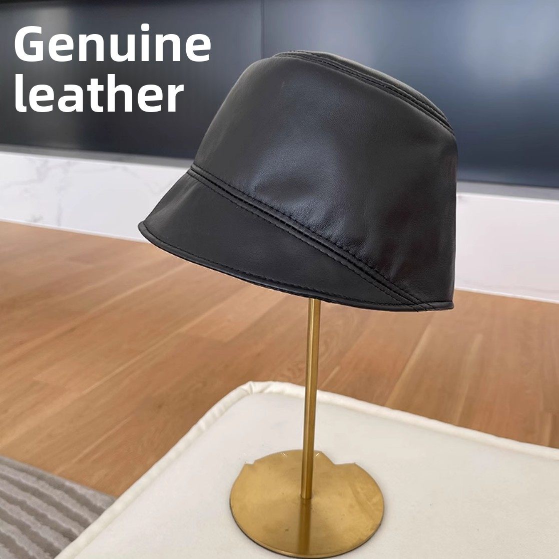 バケットハット 本皮仕立て シンプルバケットハット