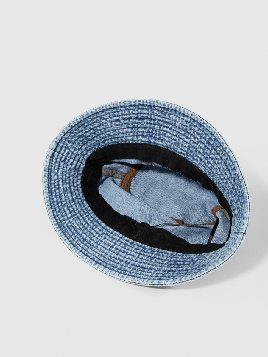 バケットハット ヴィンテージ風刺繍入りデニムバケット