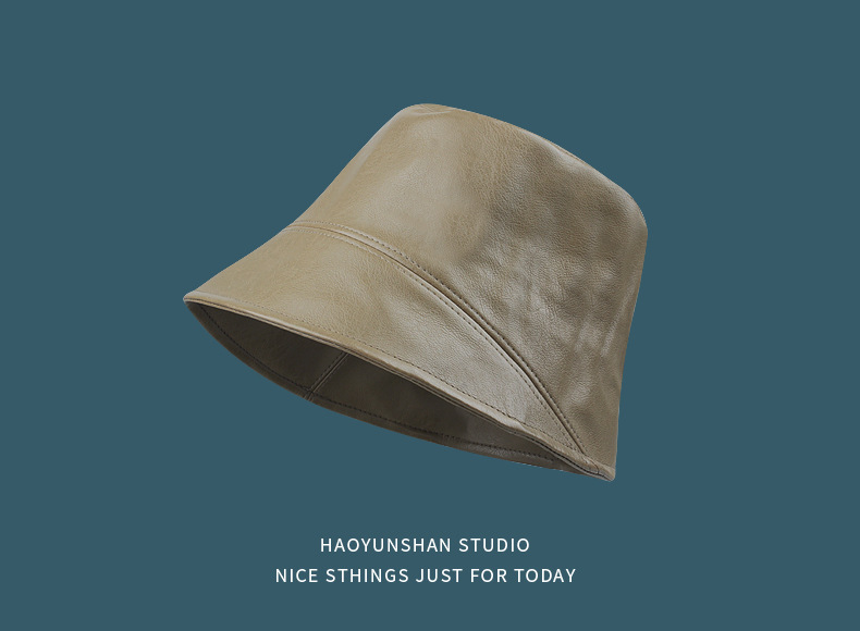 バケットハット 上質な本革風仕立て シンプルバケットハット