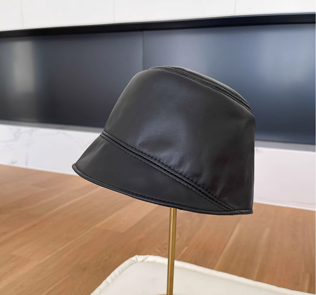 バケットハット 本皮仕立て シンプルバケットハット