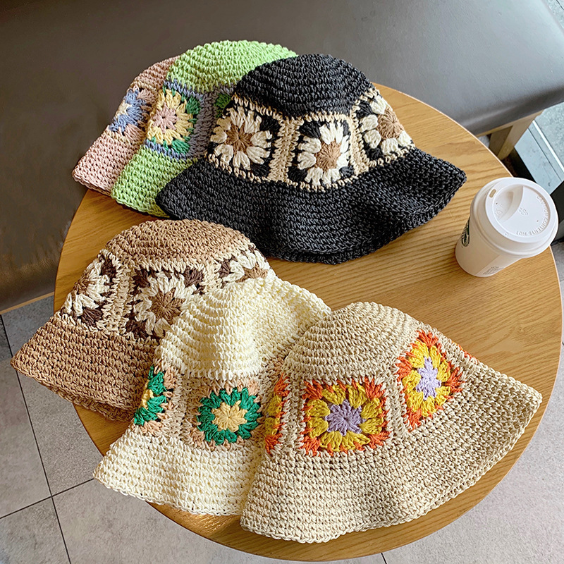 バケットハット 花モチーフ手編みバケットハット