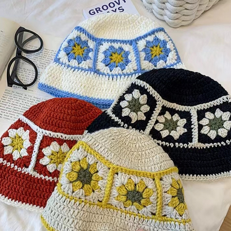 バケットハット 花モチーフ編みバケットハット