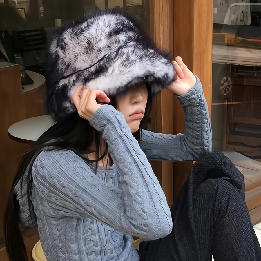 ファー帽子 もこもこバケットハット 女性用 暖かい冬帽子